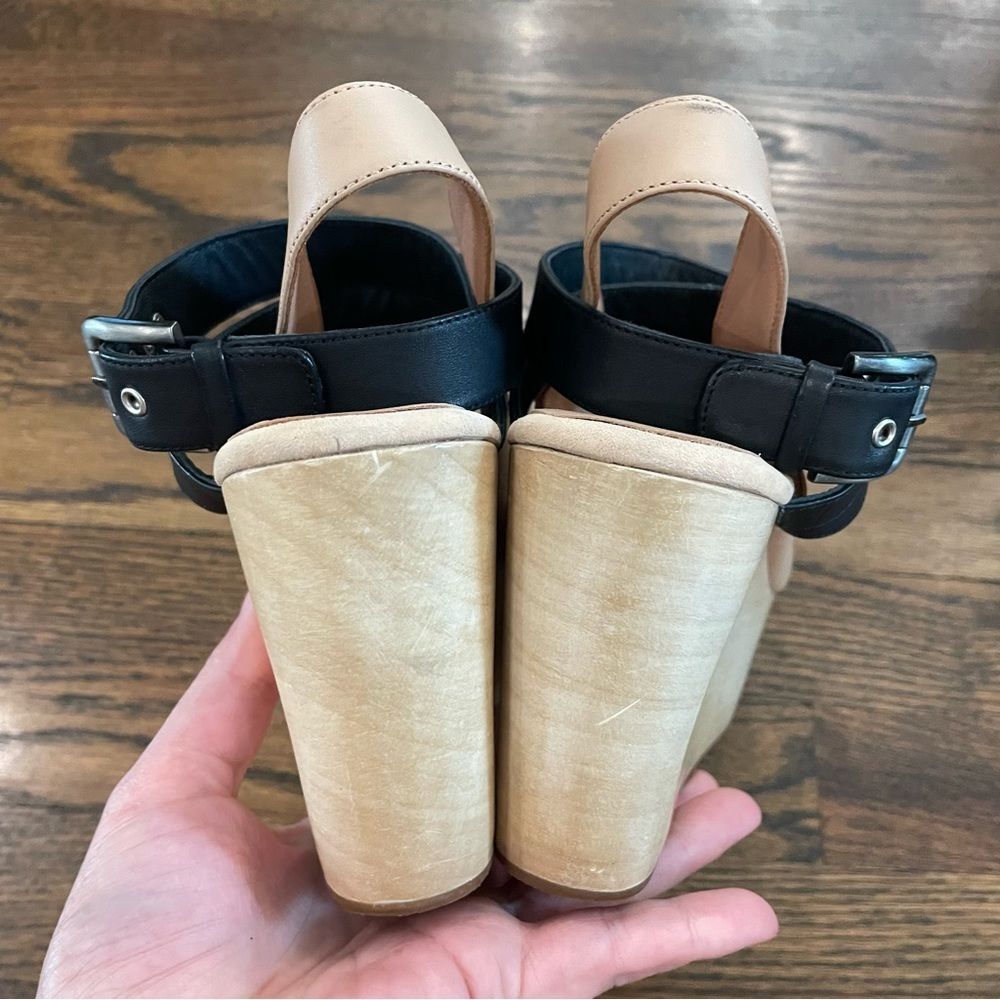 RACHEL COMEY Ceres Wedge Sandals Tan & Black Leather Wrap Around Ankle Strap - Picture 9 of 9